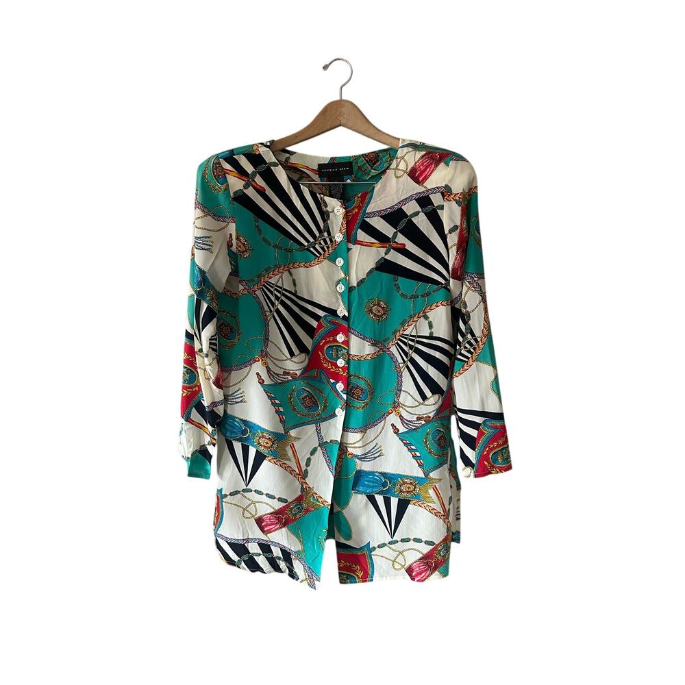 Vintage August Silk 100% Silk Nautical Blouse Size M